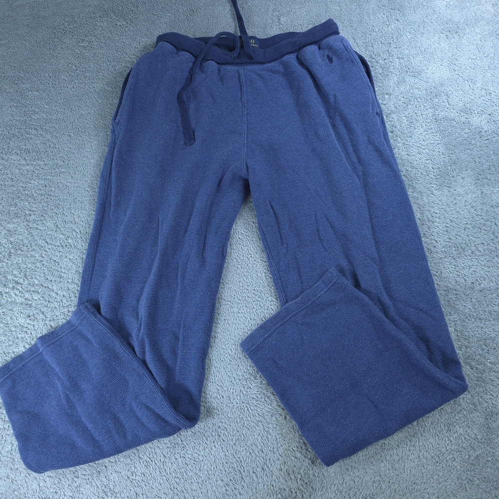 Polo Ralph Lauren Lounge Pants Mens Medium Blue Cotton Knit Drawstring Logo